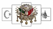 5 Parça Ayyıldız Osmanlı Devlet Armalı Tuğralı Kanvas Tablo - 2
