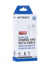 Syrox C66 Micro USB Şarj ve Data Kablo 1.0A 1.2mt Beyaz - 2