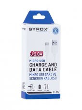 Syrox C65 Micro USB Şarj ve Data Kablo 2.0A 1mt Beyaz - 2