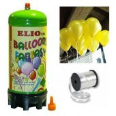 Helyum Gazı Tüp + 20 Adet Sarı Balon Metalik Uçan Balon + İpi - 1