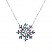 Renkli Zirkon Taşlı Kar Tanesi Tasarım 925 Ayar Gümüş Bayan Kolye - 5