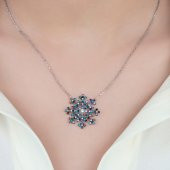 Renkli Zirkon Taşlı Kar Tanesi Tasarım 925 Ayar Gümüş Bayan Kolye - 3