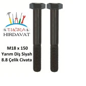 M18x150 Din 931 8.8 Kalite Akb Yarım Paso Çelik Civata Siyah 5 Ad - 1
