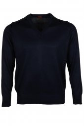 Erkek Yünlü Kazak V Yaka Normal Klasik Kesim Lacivert RAR00372 - 2