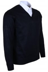 Erkek Yünlü Kazak V Yaka Normal Klasik Kesim Lacivert RAR00372 - 4