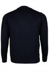 Erkek Yünlü Kazak V Yaka Normal Klasik Kesim Lacivert RAR00372 - 5