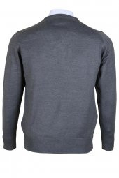 Erkek Yünlü Kazak V Yaka Normal Klasik Kesim Gri RAR00374 - 5