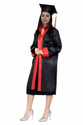 Mezuniyet Kep Cübbe Lise Siyah Kırmızı - 1