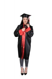 Mezuniyet Kep Cübbe Lise Siyah Kırmızı - 2