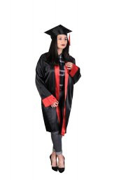 Mezuniyet Kep Cübbe Lise Siyah Kırmızı - 4