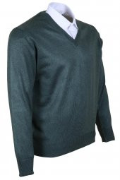 Erkek Yünlü Kazak V Yaka Normal Klasik Kesim Yeşil RAR00375 - 2