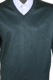 Erkek Yünlü Kazak V Yaka Normal Klasik Kesim Yeşil RAR00375 - 5