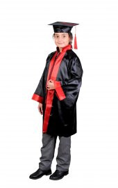 Mezuniyet Kep Cübbe İlkokul Siyah Kırmızı - 4