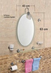 Dev Büyük 8li 63x43cm Otel Banyo Cafe WC Tuvalet Lavabo Ayna Seti thumbnail 1