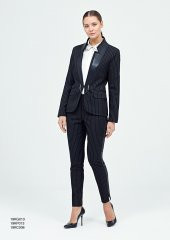 KASHA DERİ ŞERİTLİ ÇİZGİLİ BAYAN KUMAŞ PANTOLON - 19KP013 SİYAH - 1