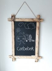 CEEBEBEK DEKORATİF İPLİ KARA TAHTA YAZI TAHTASI TEBEŞİR NOT PANO NOT KAĞIDI - 1