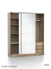 DSM DİZAYN SRG-201 İKİ KAPILI AYNALI SÜRGÜLÜ 180 CM CEVİZ GARDIRO - 3