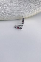 Lal Taşlı Gümüş Küpe - 1