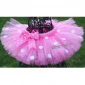 Tütü Etek + Saç Bandı Tasarım Pembe (Beyaz Puantiyeli) - 1