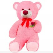 Peluş Ayı Romantik Pembe 100cm Elinde Gül Tutan Peluş Ayıcık - 2