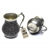 Kalaylı El Dövmesi İşlemeli Ağır Bakır Kupa-Bardak 11x14cm - 1