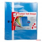 TELLİ DOSYA MAVİ ŞEFFAF 50 ADET POŞET DOSYA VE A4 KAĞIT EVRAK İÇİ - 1