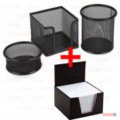 OFİS MASA SET KALEMLİK + KÜP BLOKNOT Kağ + ATAÇLIK 3+1 METAL FİLE - 1
