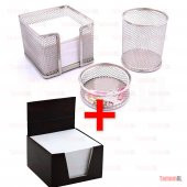 OFİS MASA SET KALEMLİK + KÜP BLOKNOT Kağ + ATAÇLIK 3+1 METAL FİLE - 3