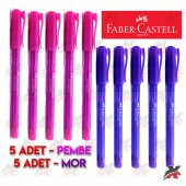 FABER CASTELL RENKLİ TÜKENMEZ KALEM / 5 ADET PEMBE  5 ADET MOR - 1