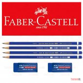 FABER CASTELL 4 AD SINAV KALEMİ 2B KURŞUN KALEM 2 ADET MAVİ SİLGİ - 1