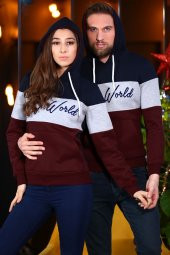 Sevgili Kombinleri Renkli Sweatshirt Kapşonlu My World - 1