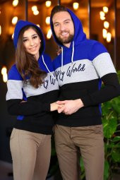 Sevgili Kombinleri Renkli Sweatshirt Kapşonlu My World - 1