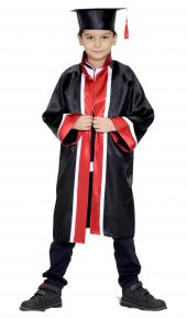 Mezuniyet Kep Cübbe İlkokul Siyah Kırmızı Beyaz - 1