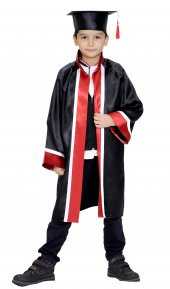 Mezuniyet Kep Cübbe İlkokul Siyah Kırmızı Beyaz - 2