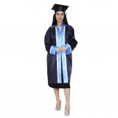 Mezuniyet Cübbe Kep Lise Lacivert Beyaz Şeritli - 1