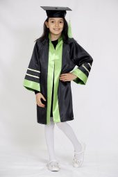 Mezuniyet Kep Cübbe Anaokul Siyah Yeşil Şeritli - 1