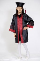Mezuniyet Kep Cübbe Anaokul Siyah Bordo Şeritli - 1