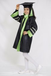 Mezuniyet Kep Cübbe Anaokul Siyah Yeşil Şeritli - 2