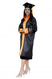 Mezuniyet Kep Cübbe Lise Siyah Turuncu Şeritli - 2