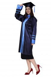 Mezuniyet Kep Cübbe Lise Lacivert Mavi Şeritli - 2