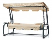 Erinöz Bahçe - Balkon - Teras Salıncağı 4 Kişilik, 230 cm Çap 60 lık Salıncak İskeleti Yatarlı Çim Ayak Yeşil Renk(Panama Lüks Kumaş)Krem - 2
