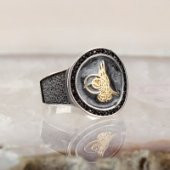 Osmanlı Tuğralı Mineli Erkek Gümüş Yüzük - 1