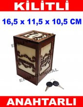 AHŞAP KİLİTLİ TİPBOX DEKORATİF AHŞAP KUMBARA SADAKA KUTUSU - 1