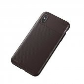 iPhone X Kılıf Pc Karbon Delüx Tpu Silikon Kahverengi + Temperli - 5