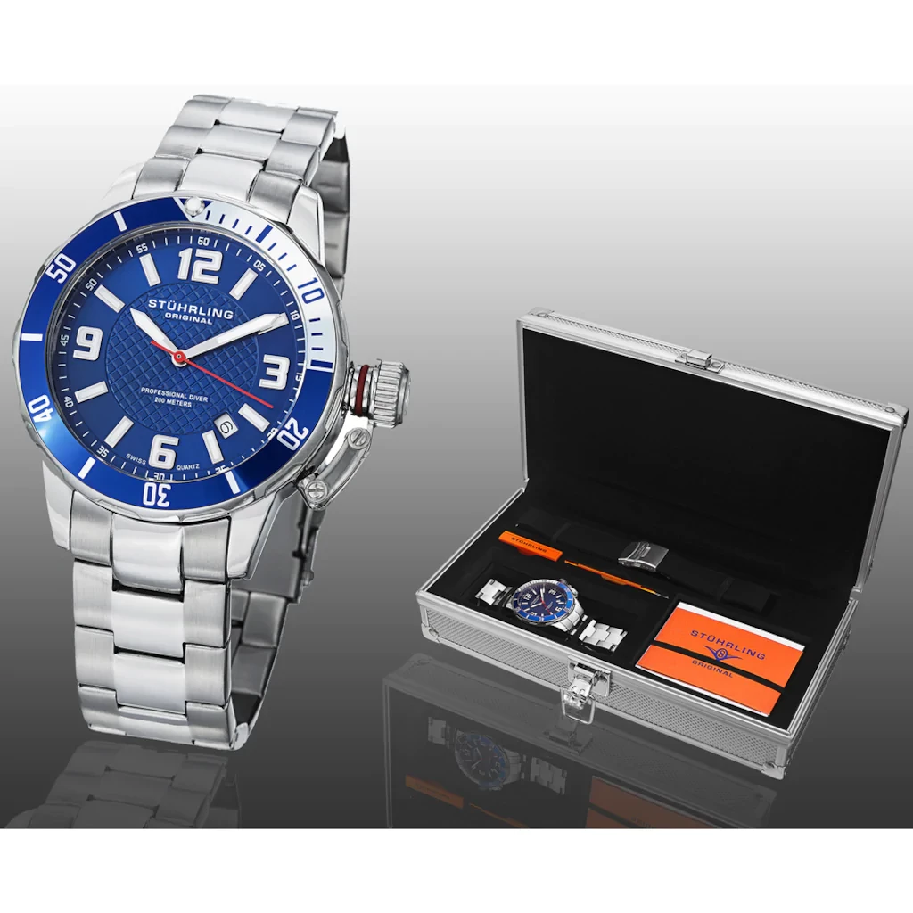 676.02 Set Stührling 42mm İsviçre Üretimi Erkek Kol Saati - 1