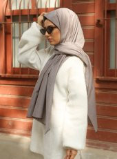 Kot Görünümlü Pamuk Şal - Kahverengi - 3