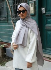 Kot Görünümlü Pamuk Şal - Vizon - 1