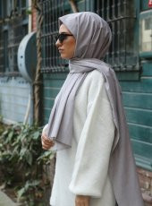 Kot Görünümlü Pamuk Şal - Vizon - 3