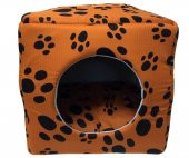 3 Fonksiyonlu Pati Desenli Büyük Kedi & Köpek Yatağı (TURUNCU RENK) - 1