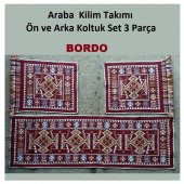 Araba Kilim Takımı Bordo -Ön ve Arka Koltuk 3 Parça Set - 1